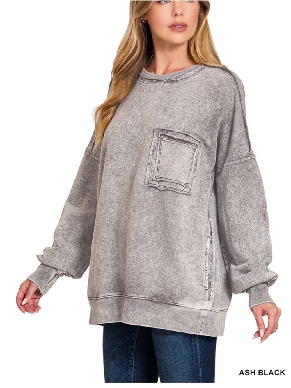 HALO SNOW WASHED FRENCH TERRY EXPOSED-SEAM SWEATSHIRT